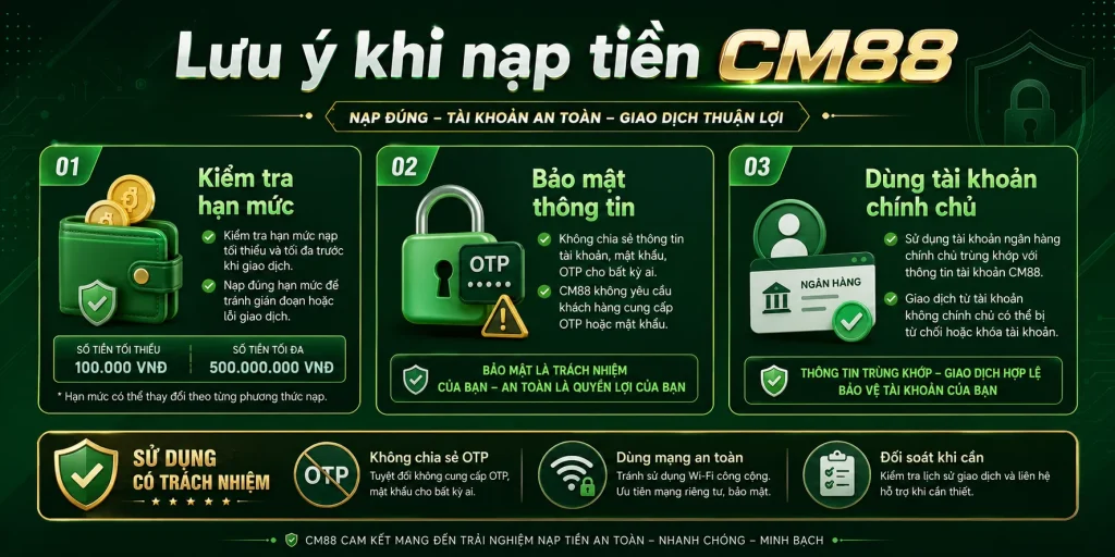 Lưu ý quan trọng khi nạp tiền CM88 thành công