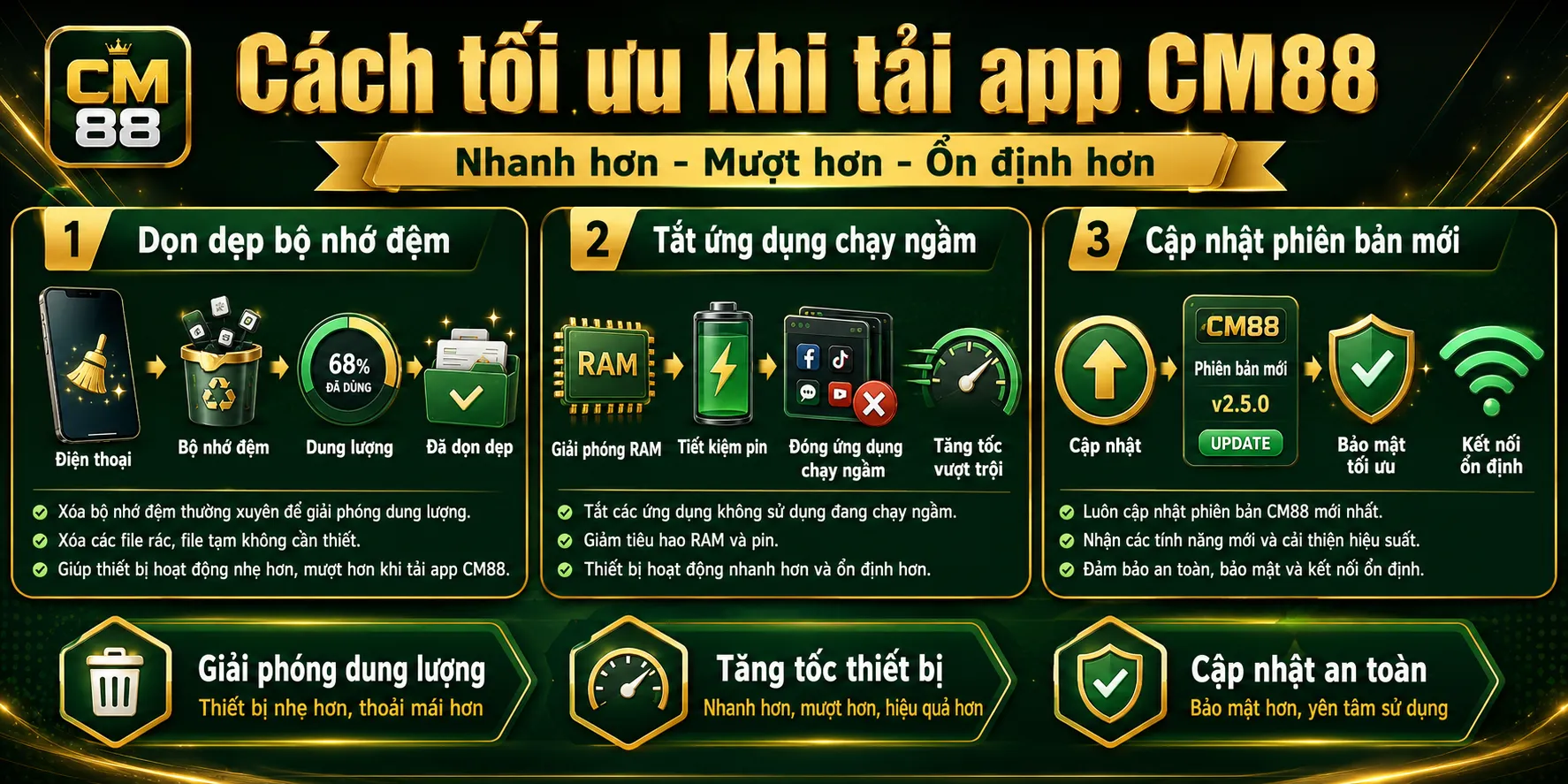 Cách tối ưu dung lượng khi tải app CM88 về máy