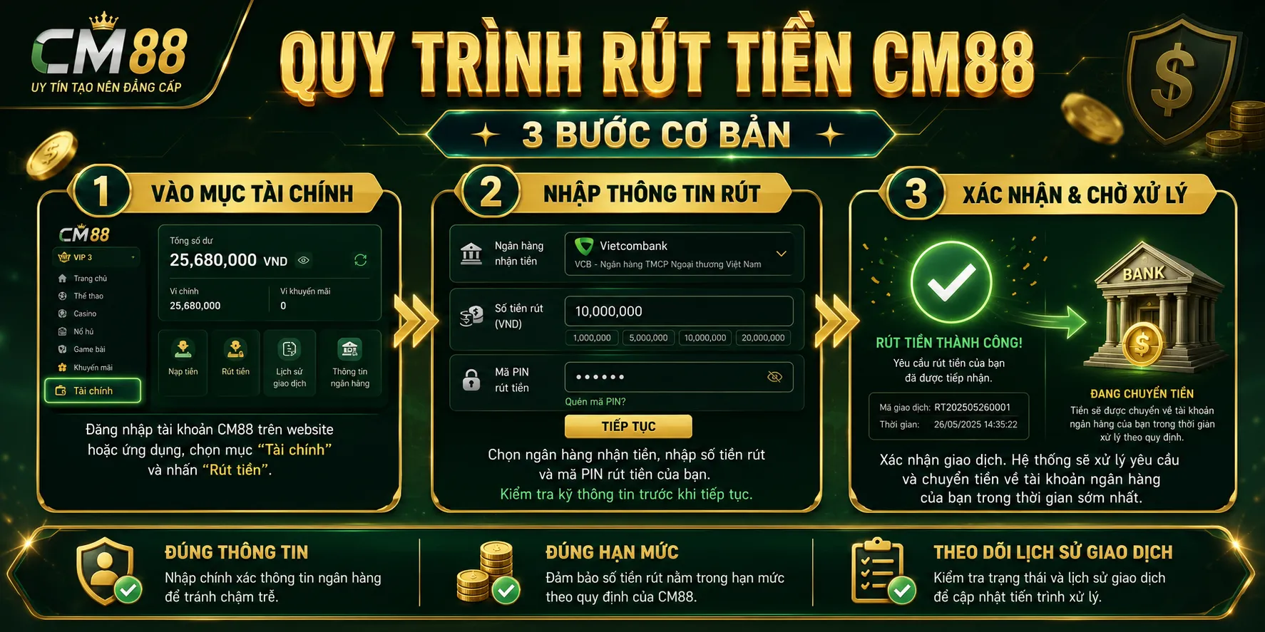 Tham khảo quy trình rút tiền CM88 đơn giản nhất
